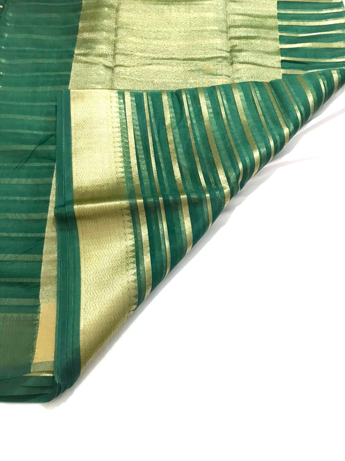 Olive Green Banarasi Organza Silk Saree - Alna Apparels