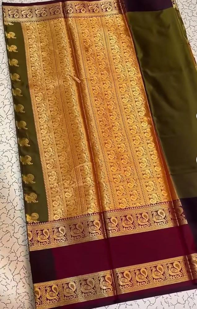 Olive green Banarasi Semi Kathan Silk Saree Alna Apparels