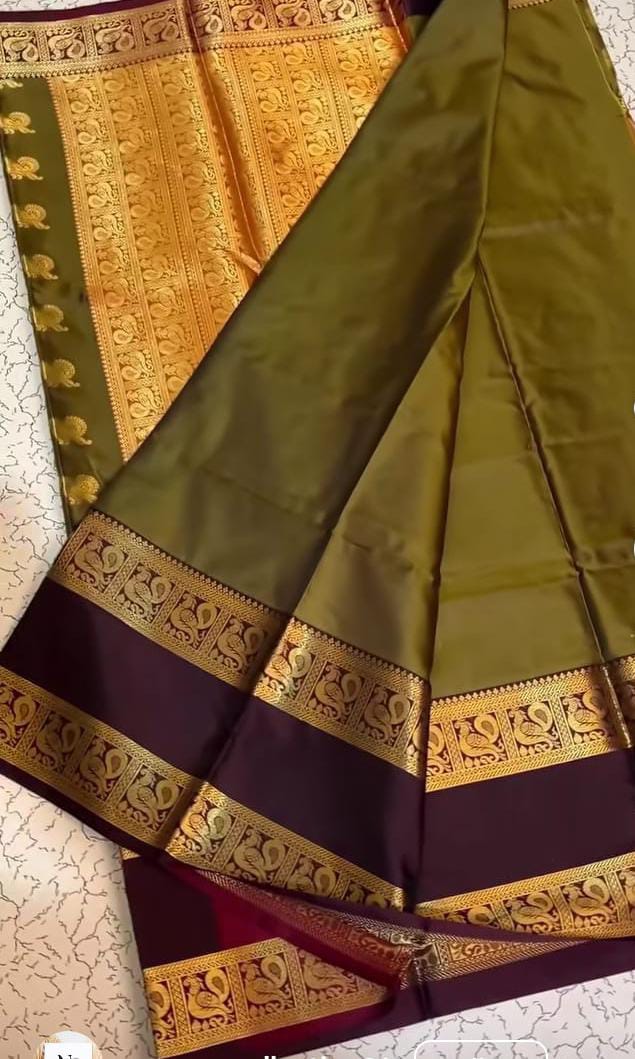Olive green Banarasi Semi Kathan Silk Saree Alna Apparels
