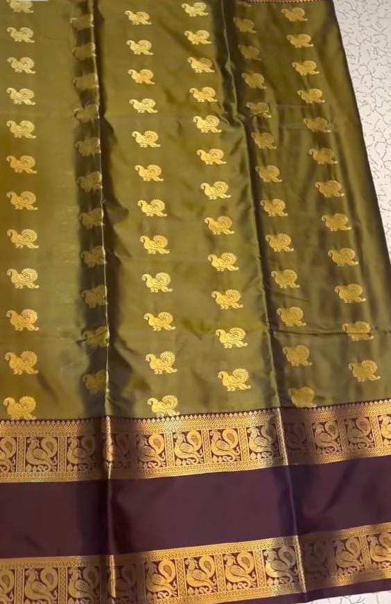 Olive green Banarasi Semi Kathan Silk Saree Alna Apparels