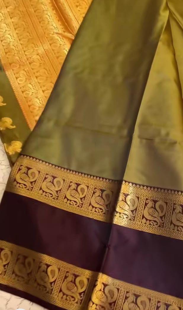 Olive green Banarasi Semi Kathan Silk Saree Alna Apparels