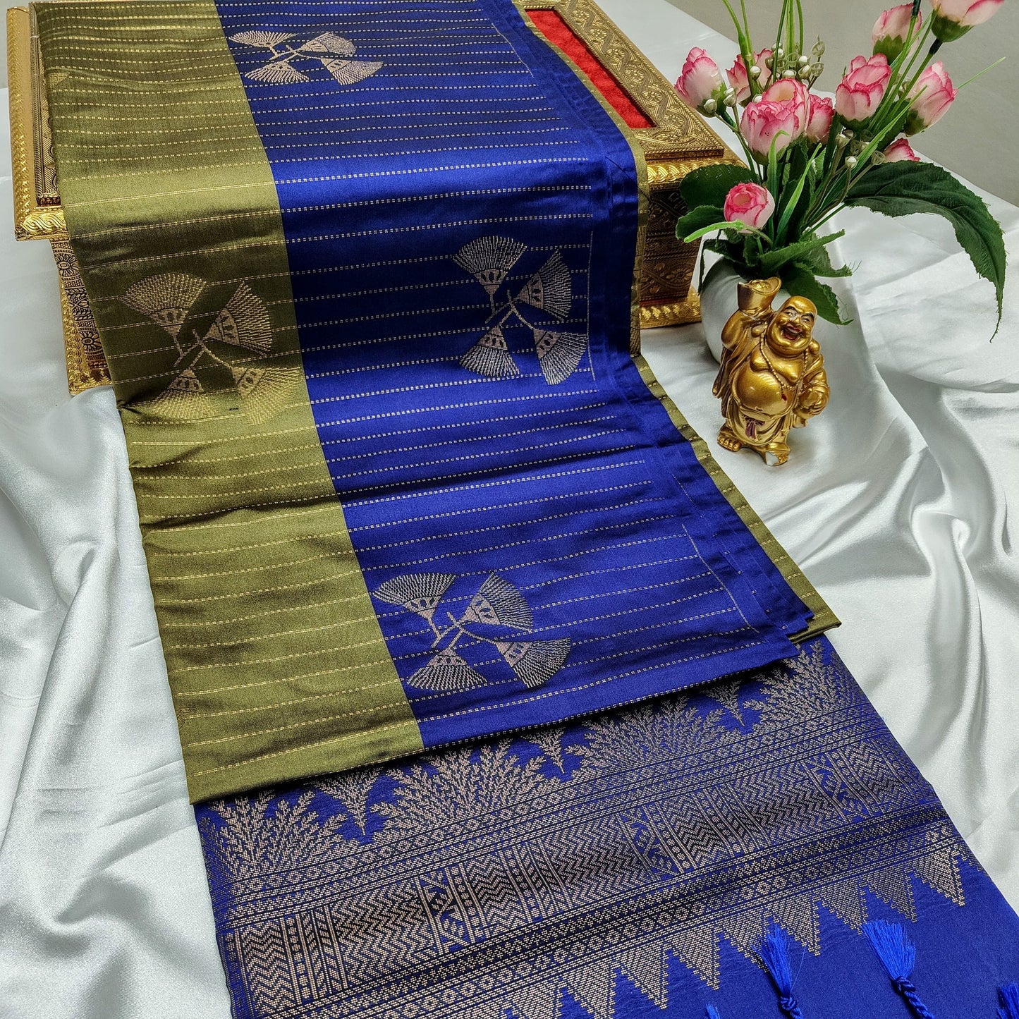Olive Green Color Kanchivaram Silk Saree Alna Apparels