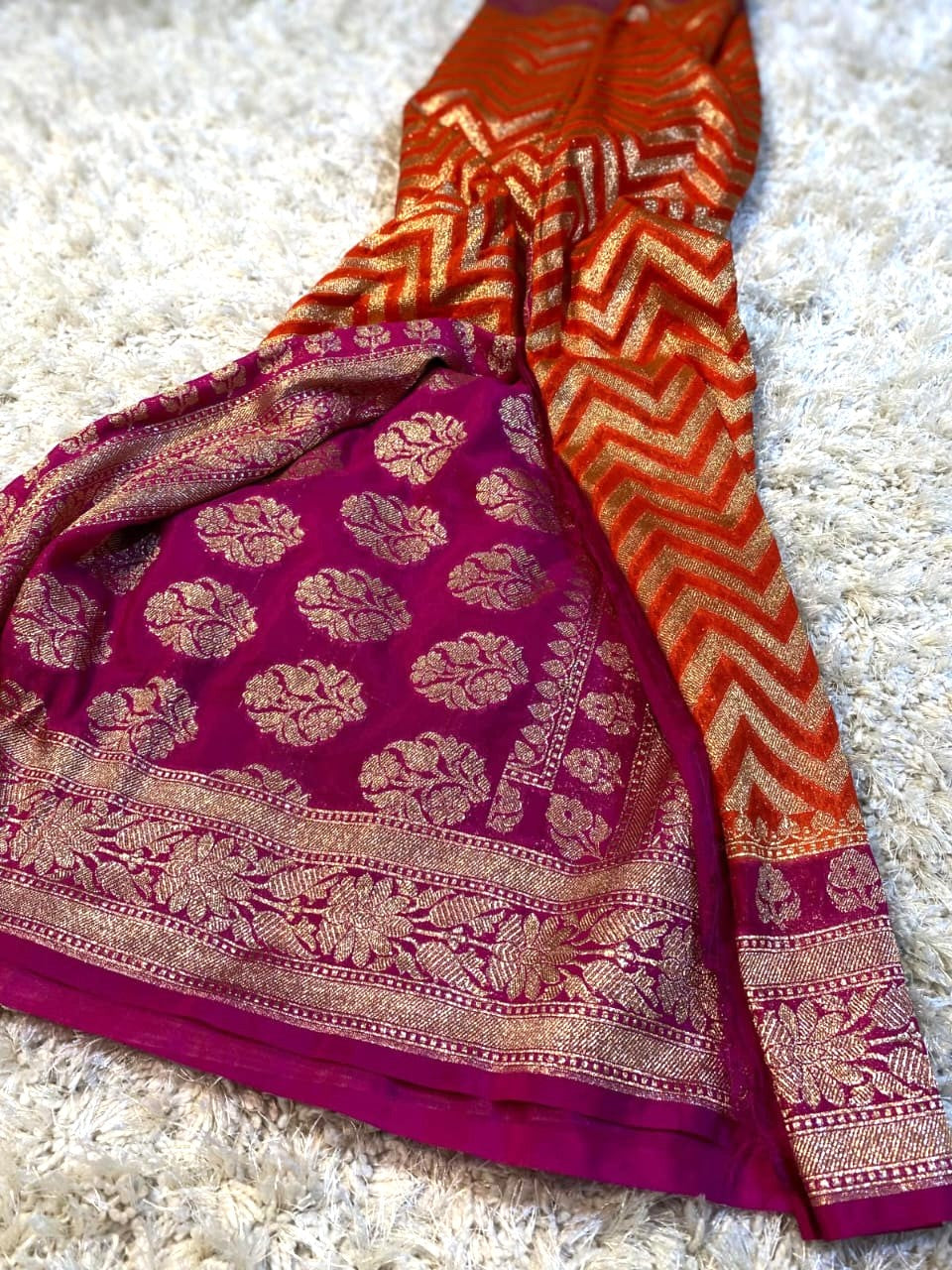 Orange Color Banarasi Kathan Georgette Silk Saree Alna Apparels