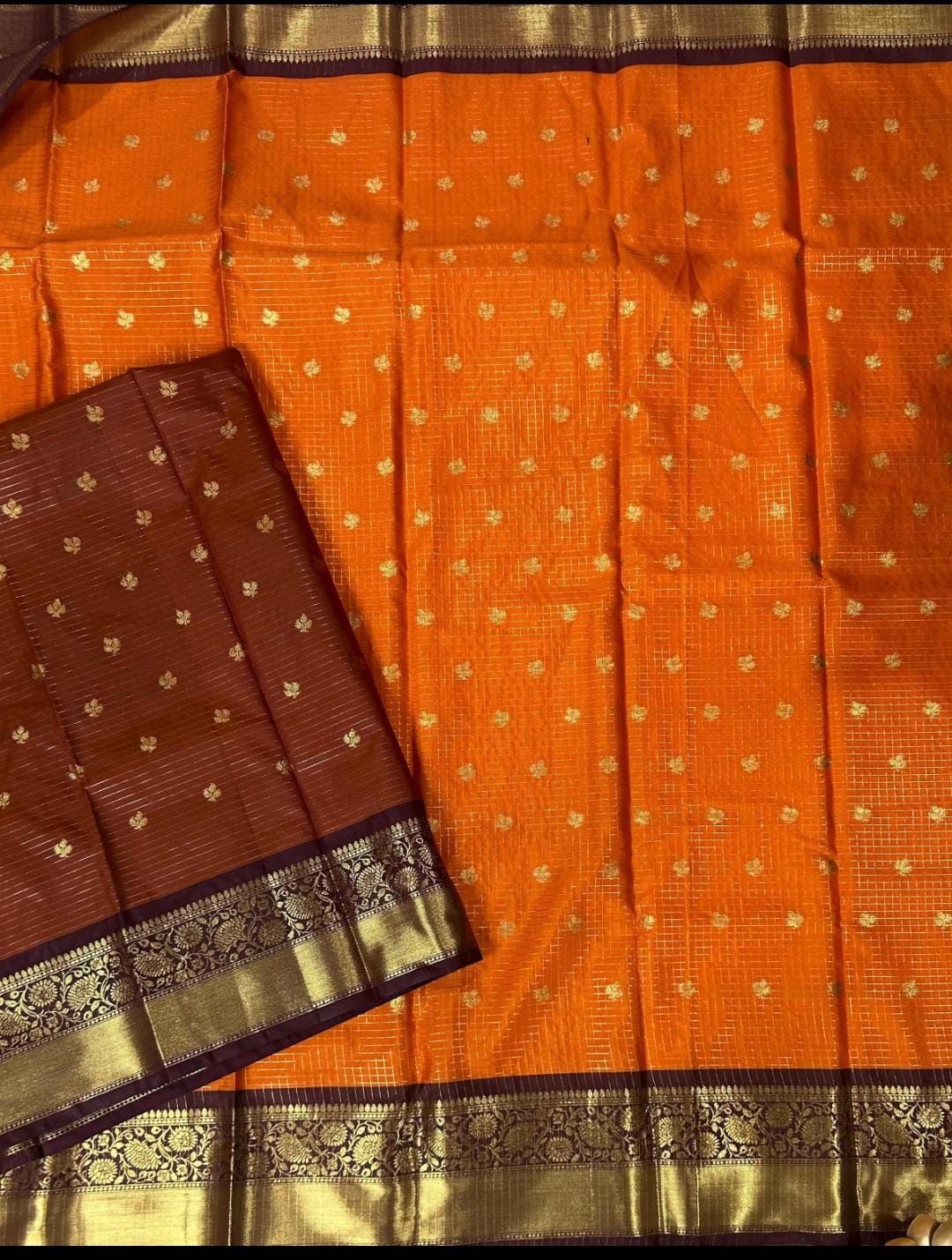 Orange Banarasi Kathan Soft Silk Saree - Alna Apparels