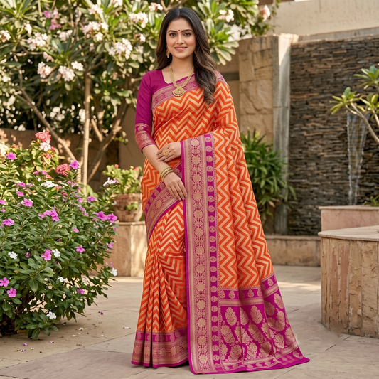 Orange Color Banarasi Kathan Georgette Silk Saree Alna Apparels