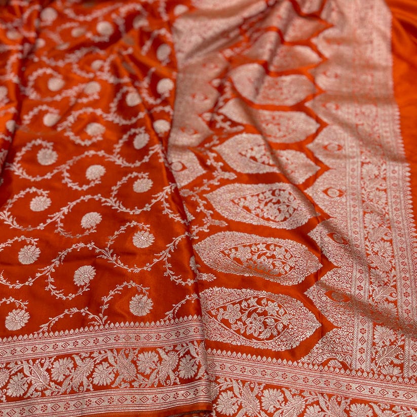 Orange Color Banarasi Mashru Silk Saree - Alna Apparels