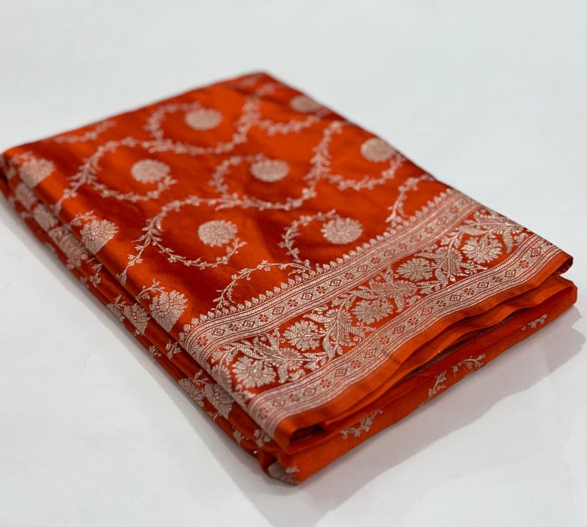 Orange Color Banarasi Mashru Silk Saree - Alna Apparels