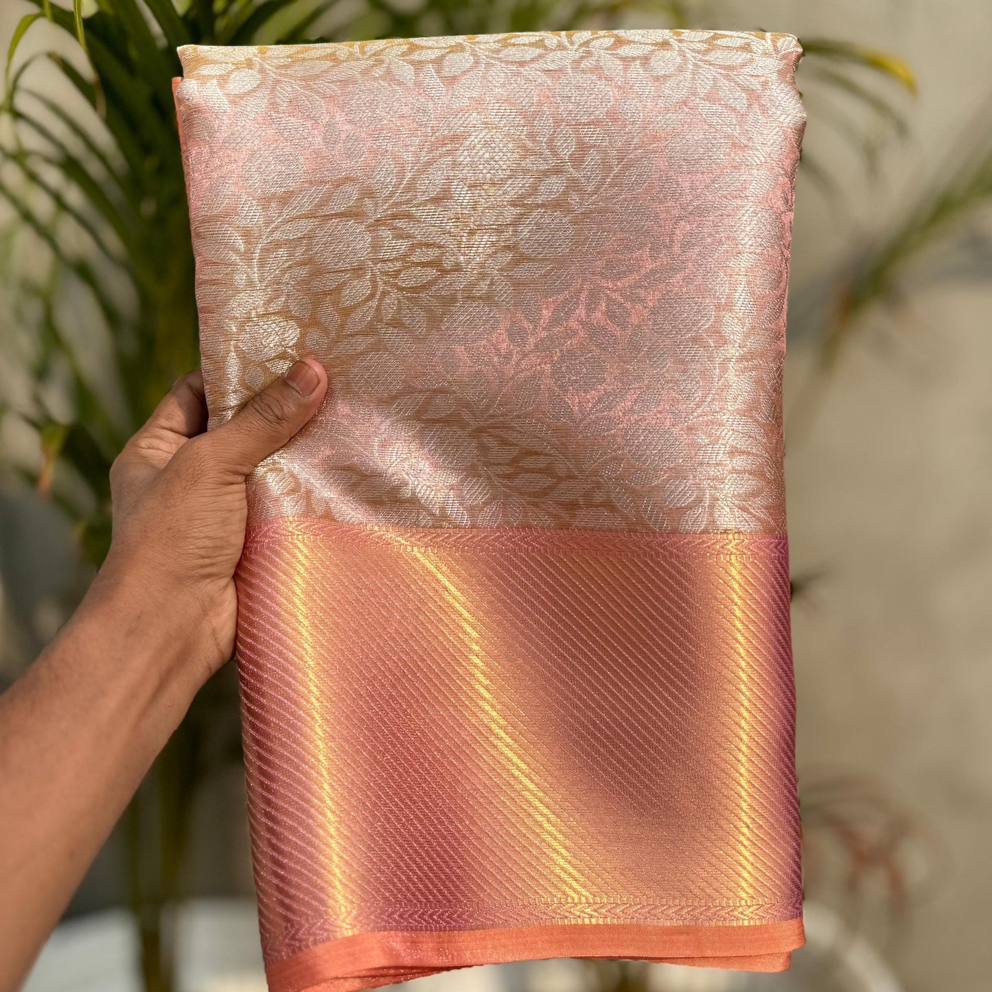 Sai Pallavi inspired Pink Banarasi Tissue Silk Saree Alna Apparels