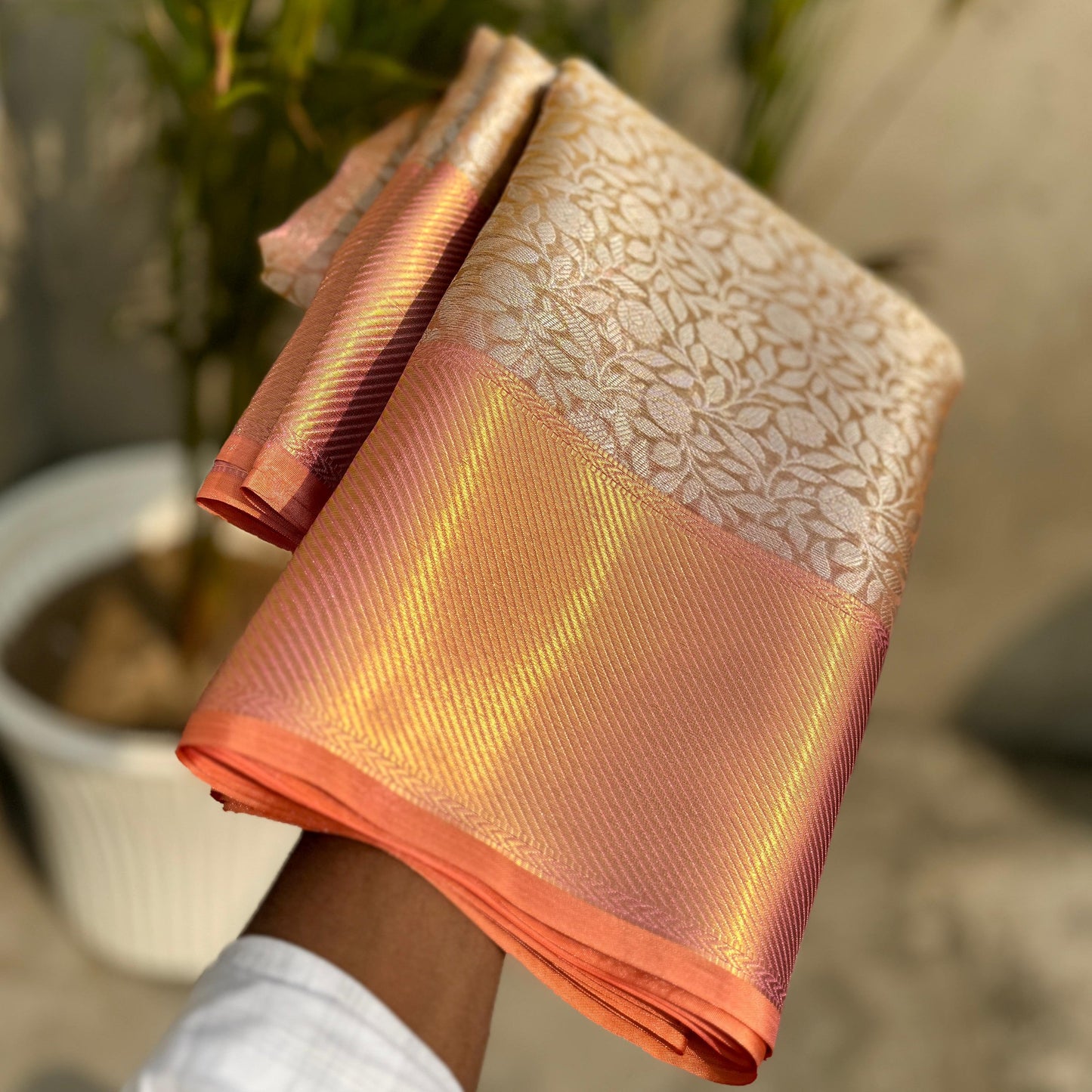 Sai Pallavi inspired Pink Banarasi Tissue Silk Saree Alna Apparels