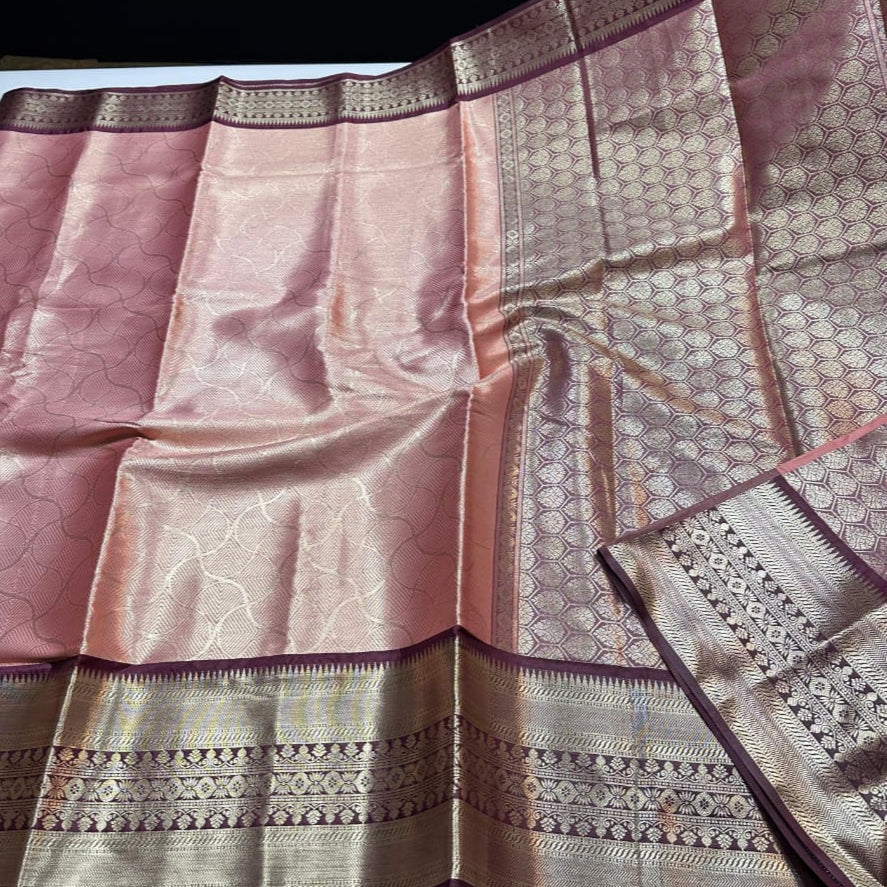 Peach Color Banarasi Kathan Soft Silk Saree Alna Apparels