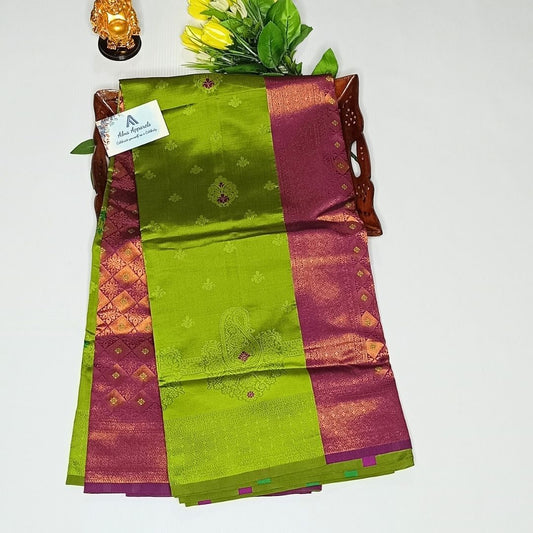 Parrot Green Color Soft Silk Saree Alna Apparels