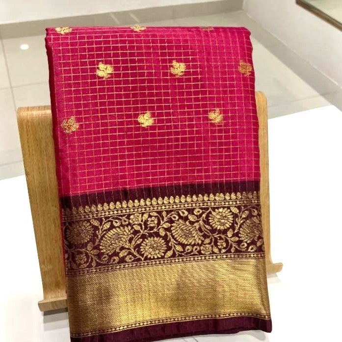 Rani Pink Banarasi Kathan Soft Silk Saree - Alna Apparels