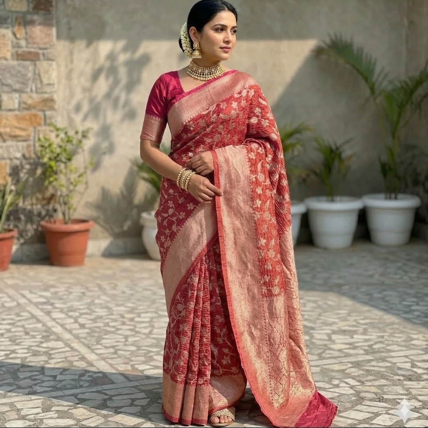Pink Banarasi Crush Tissue Silk Saree Alna Apparels