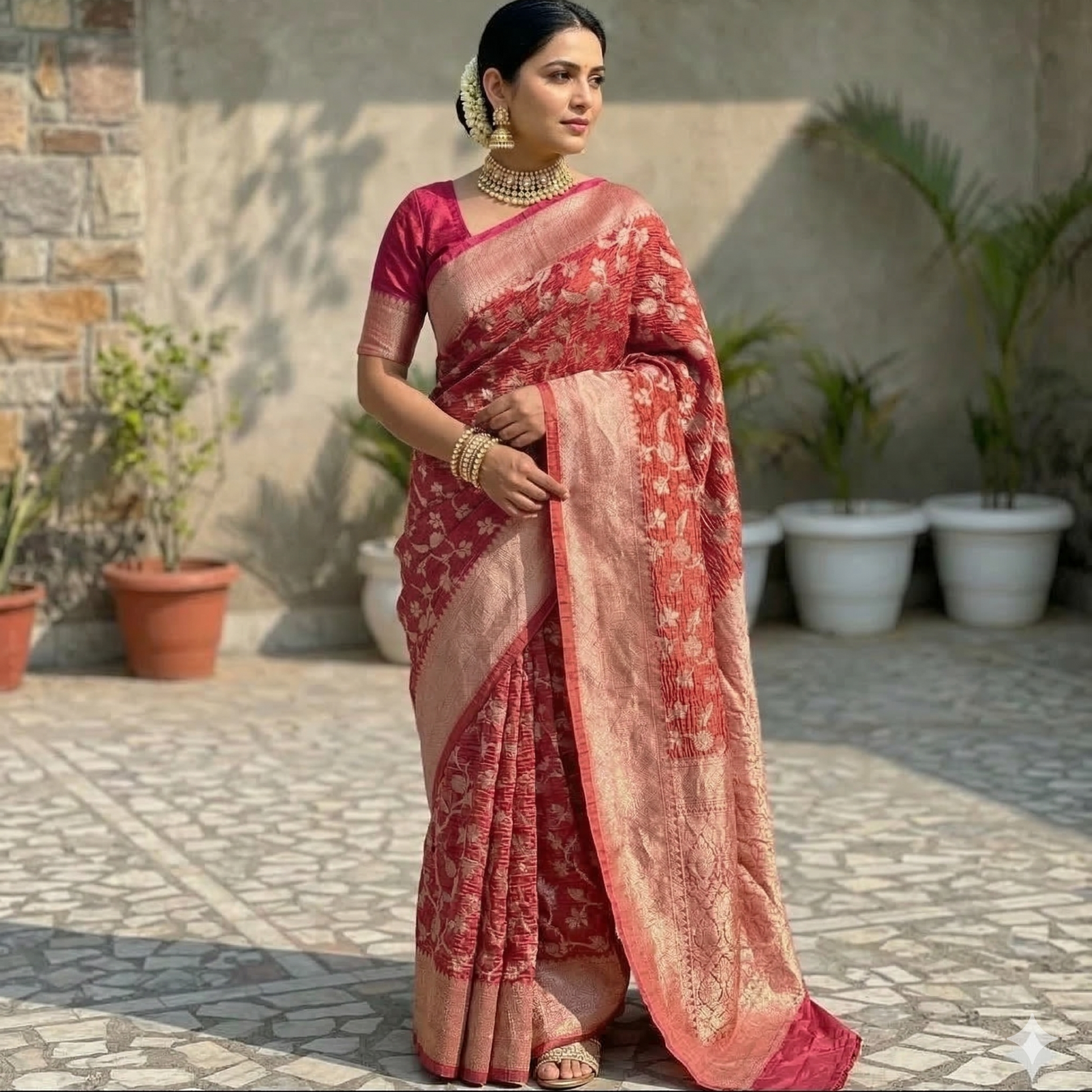 Pink Banarasi Crush Tissue Silk Saree Alna Apparels