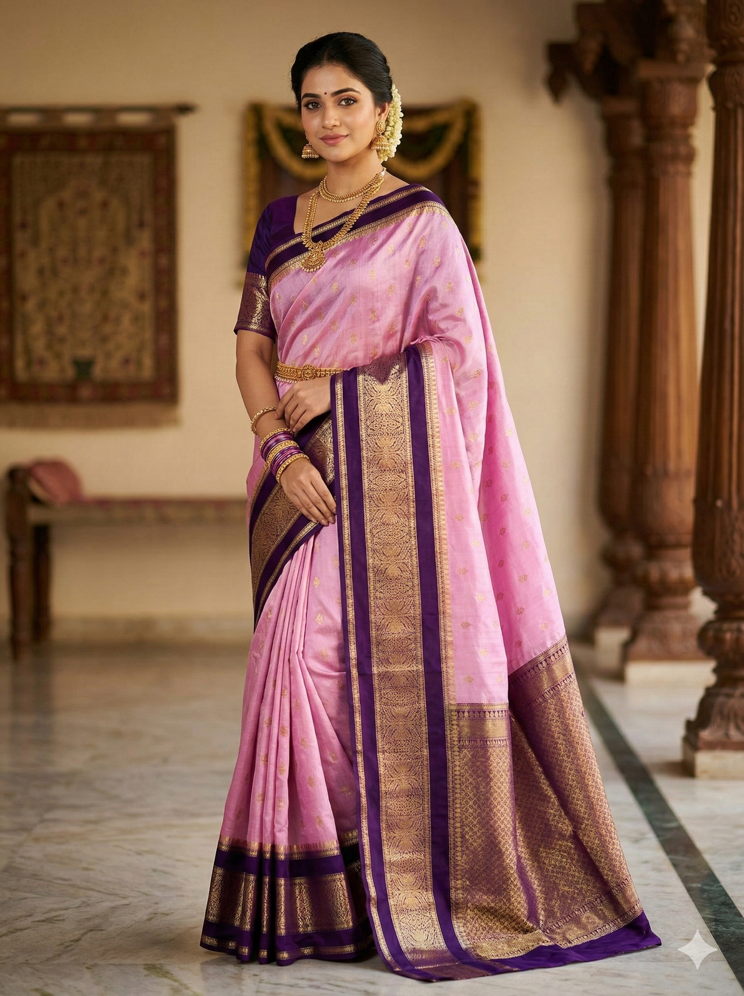 Pink Banarasi Kathan Dupion Silk Saree Alna Apparels