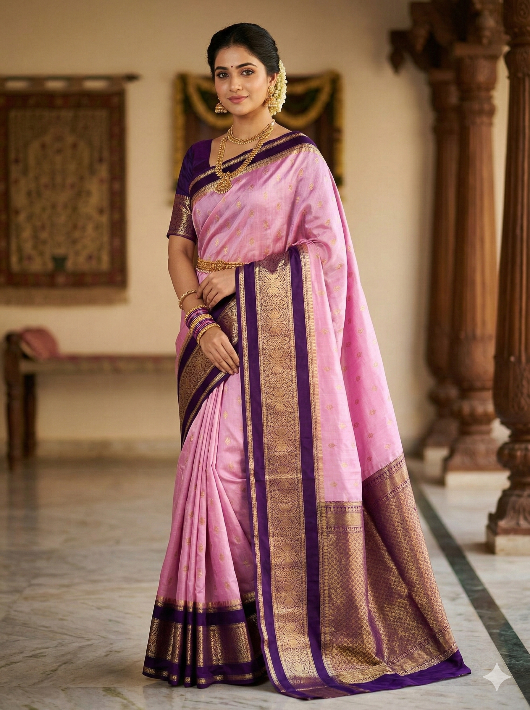 Pink Banarasi Kathan Dupion Silk Saree Alna Apparels