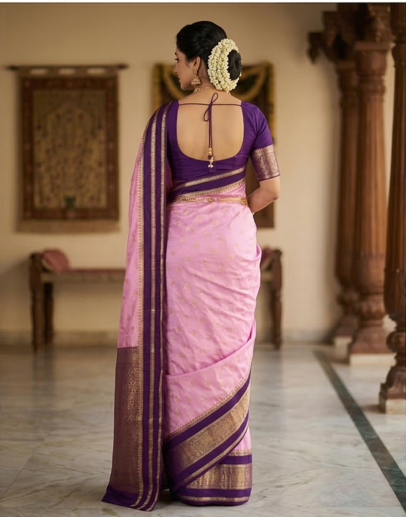 Pink Banarasi Kathan Dupion Silk Saree Alna Apparels