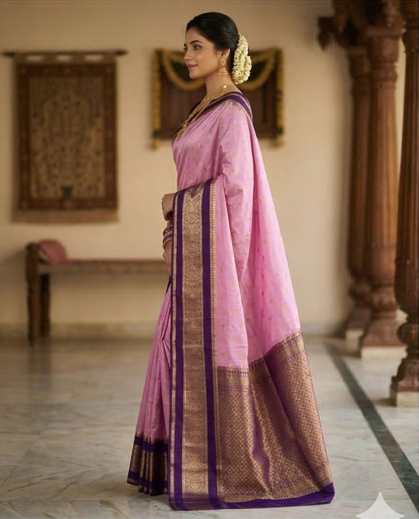 Pink Banarasi Kathan Dupion Silk Saree Alna Apparels