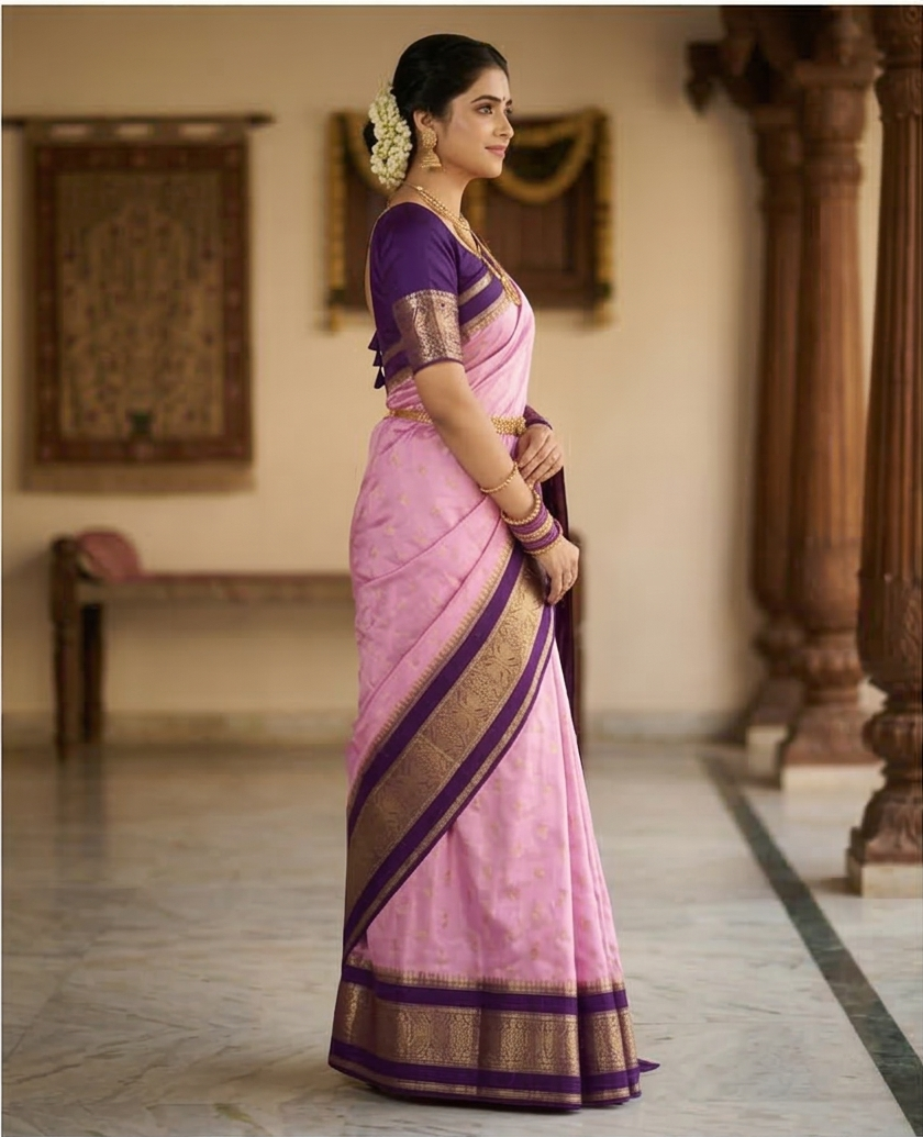 Pink Banarasi Kathan Dupion Silk Saree Alna Apparels