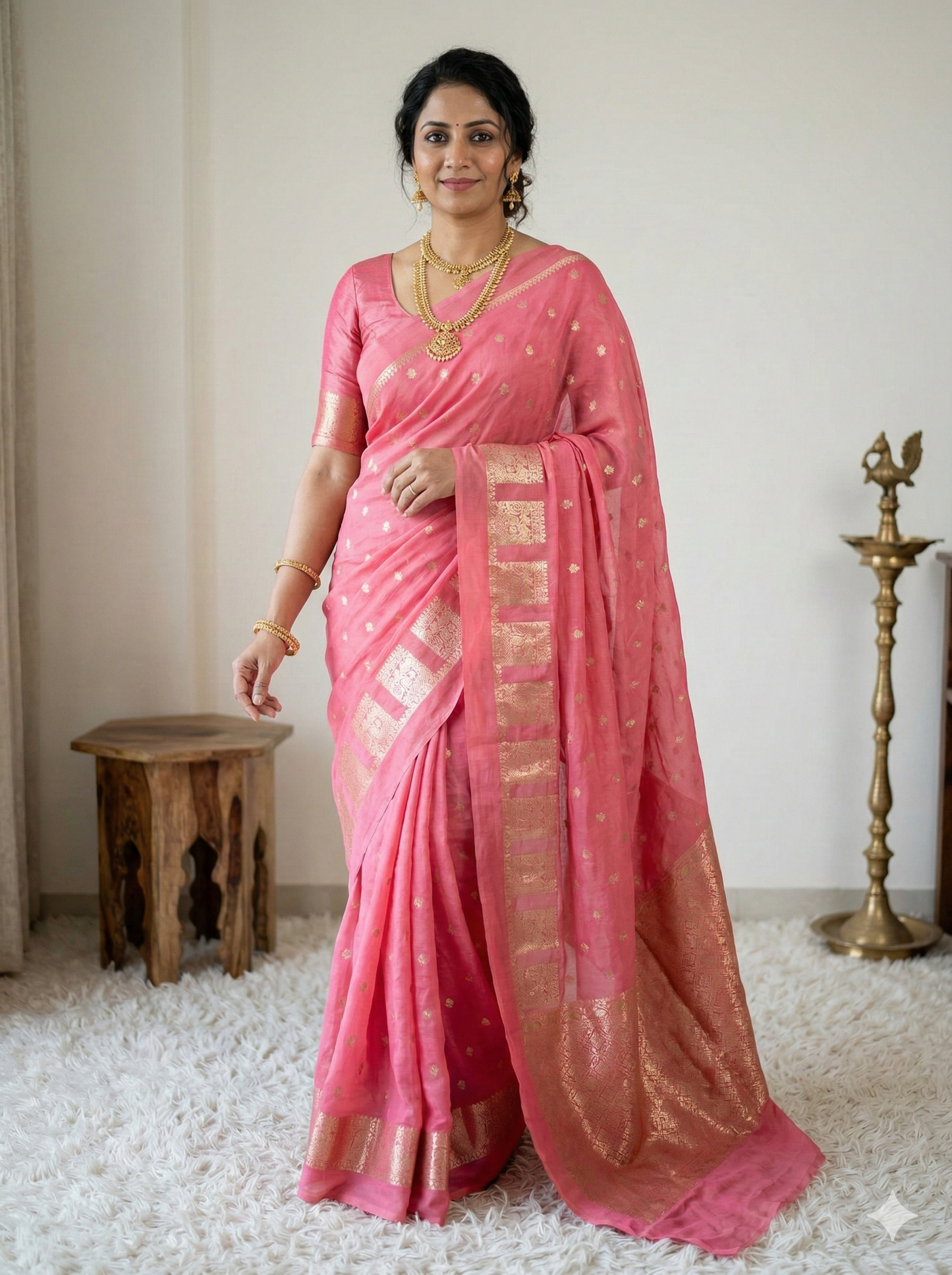 Pink Banarasi Kathan Georgette Silk Saree Alna Apparels