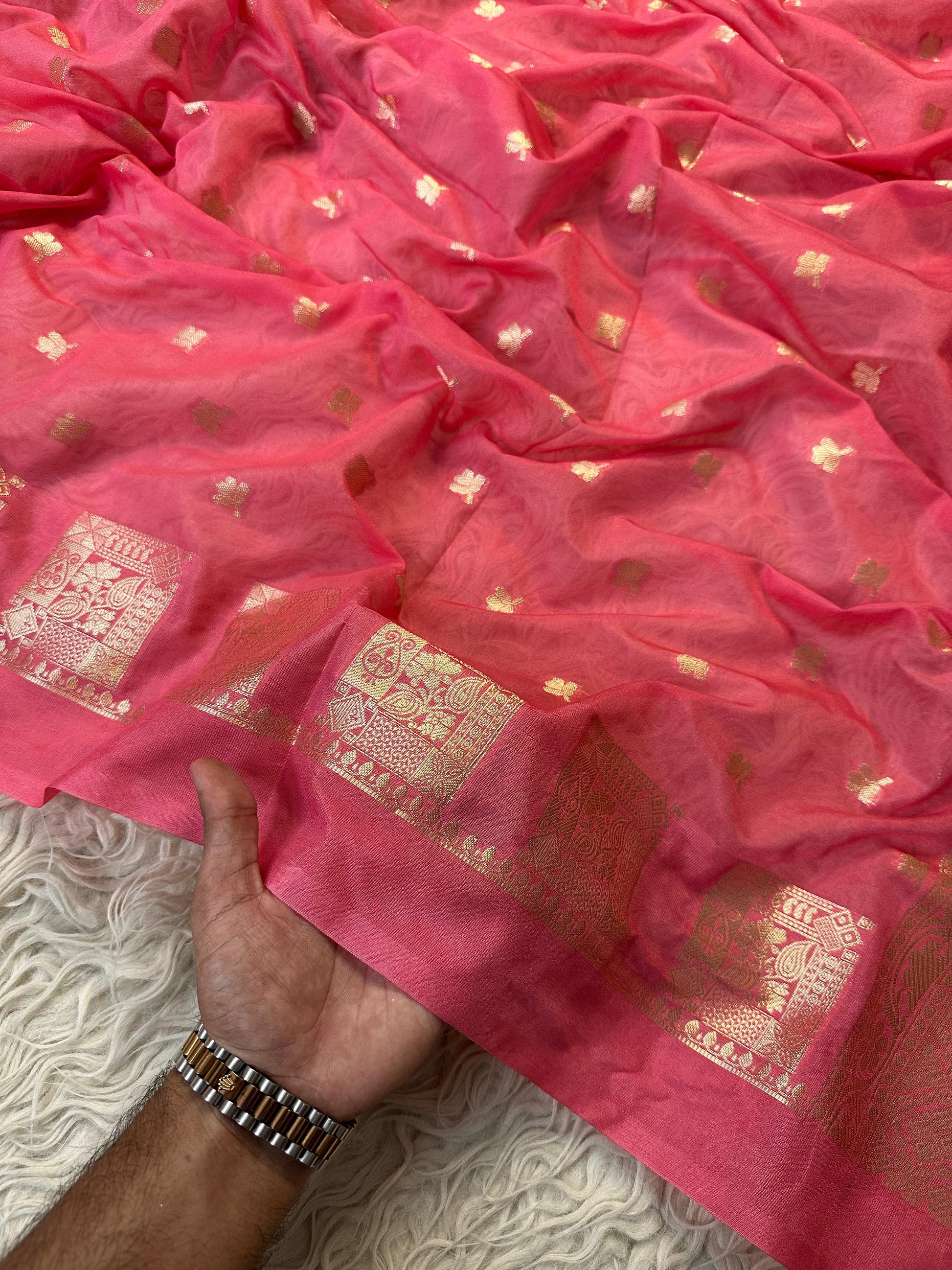 Pink Banarasi Kathan Georgette Silk Saree - Alna Apparels