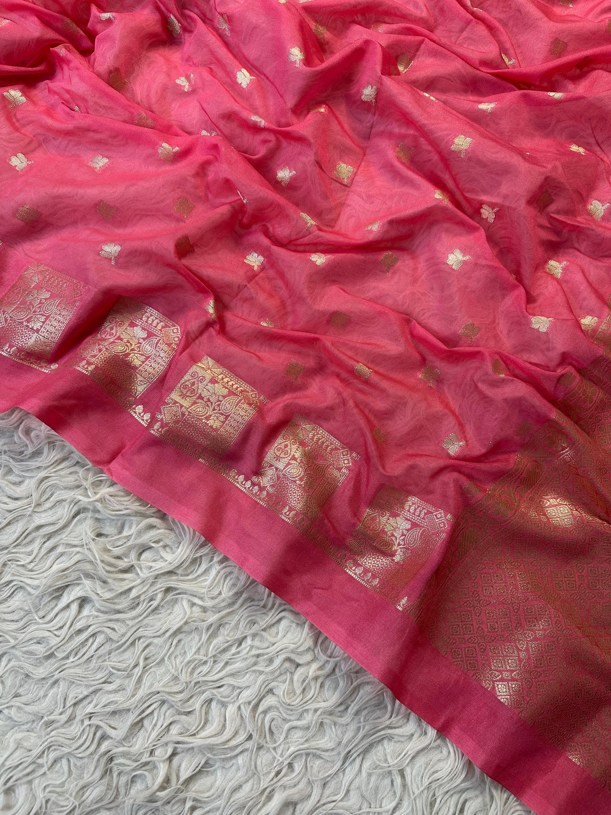 Pink Banarasi Kathan Georgette Silk Saree - Alna Apparels