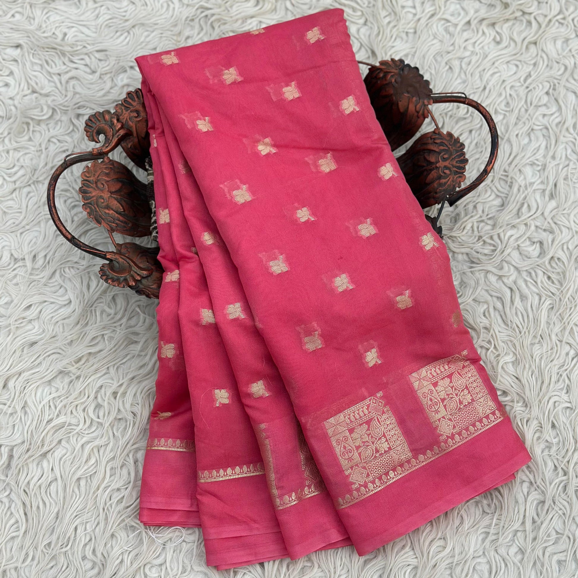 Pink Banarasi Kathan Georgette Silk Saree - Alna Apparels