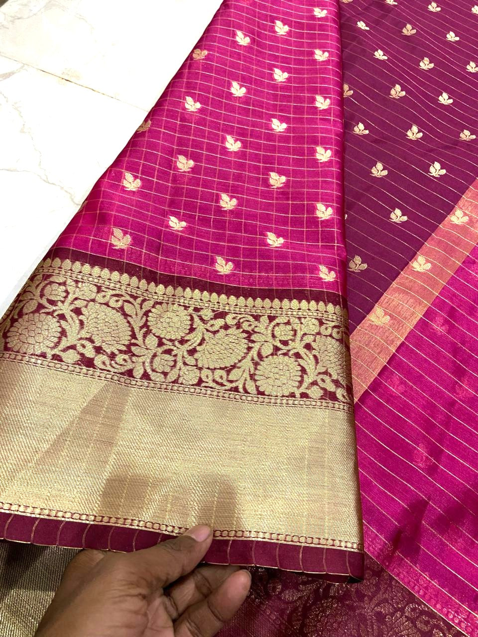 Rani Pink Banarasi Kathan Soft Silk Saree - Alna Apparels