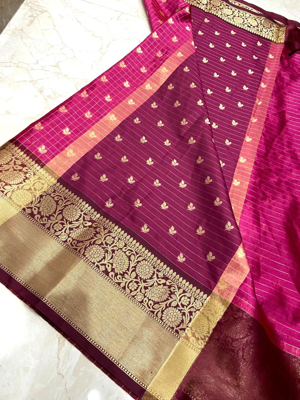 Rani Pink Banarasi Kathan Soft Silk Saree - Alna Apparels