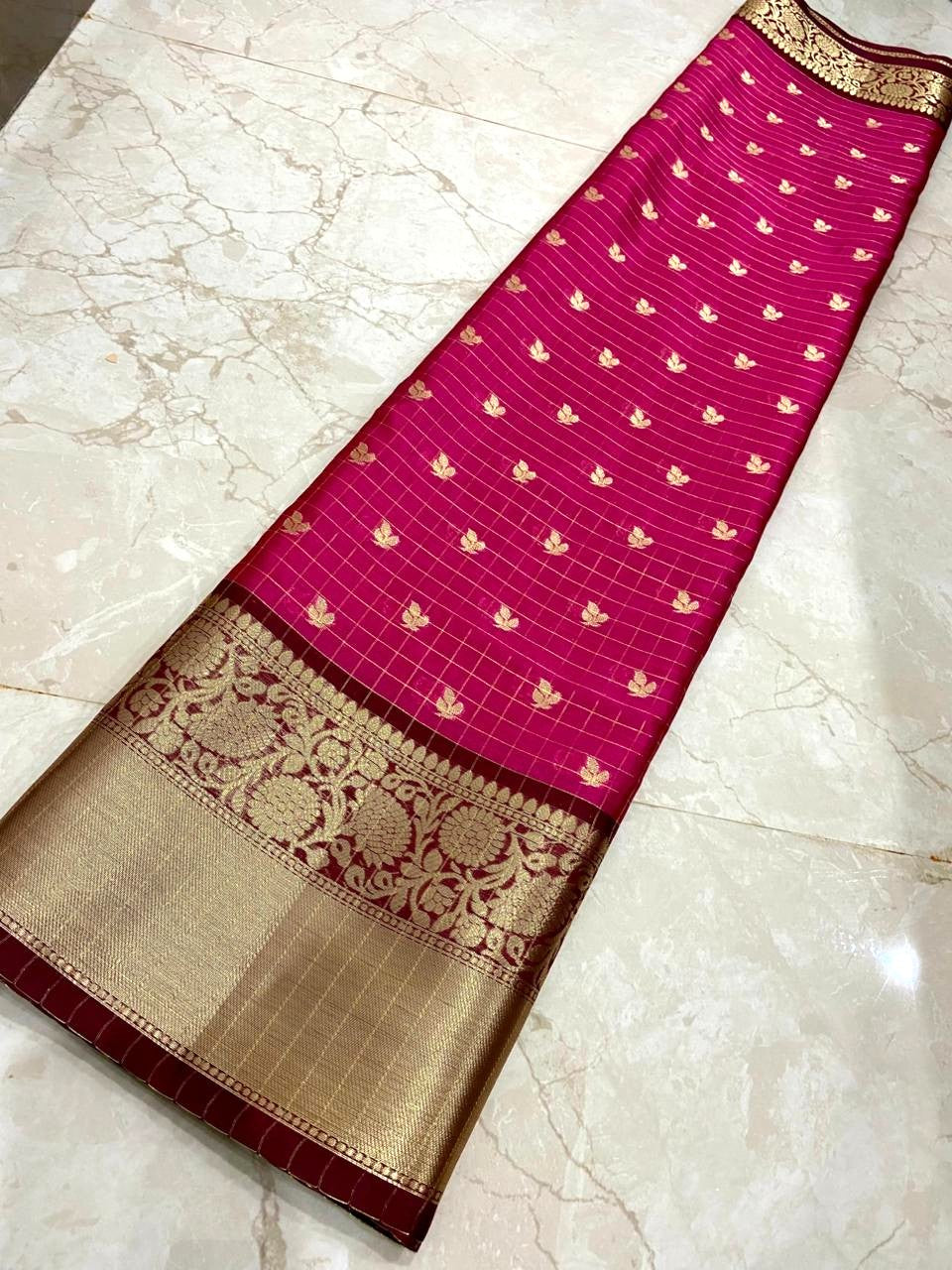 Rani Pink Banarasi Kathan Soft Silk Saree - Alna Apparels