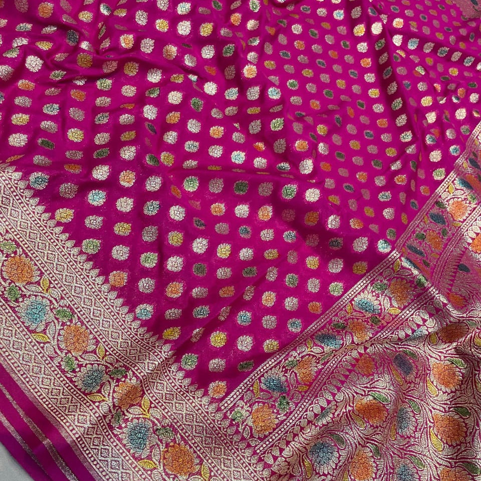 Rose Banarasi Semi Khaddi Kathan Handloom Georgette Silk Saree Alna Apparels