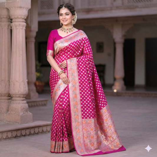 Pink Banarasi Semi Khaddi Kathan Handloom Georgette Silk Saree Alna Apparels