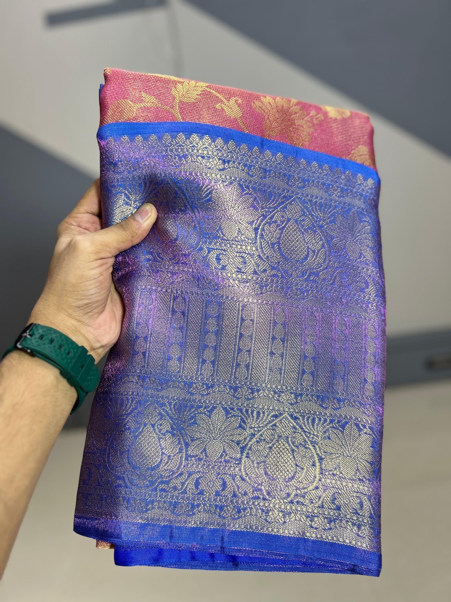 Pink Banarasi Soft Tissue  Saree
