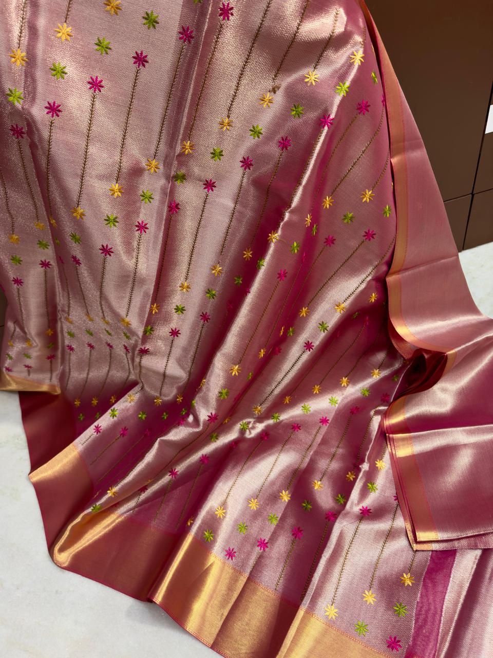 Pink Banarasi Tissue Silk Saree Alna Apparels