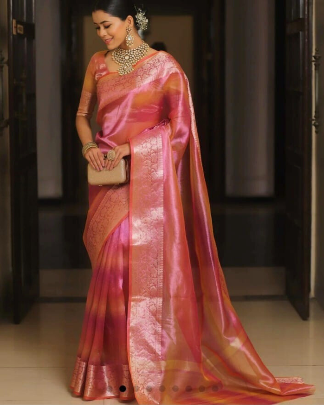 Pink Banarasi Tissue Silk Saree