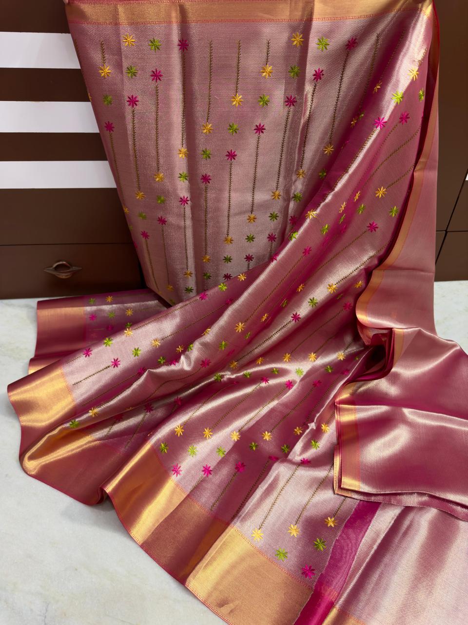 Pink Banarasi Tissue Silk Saree Alna Apparels