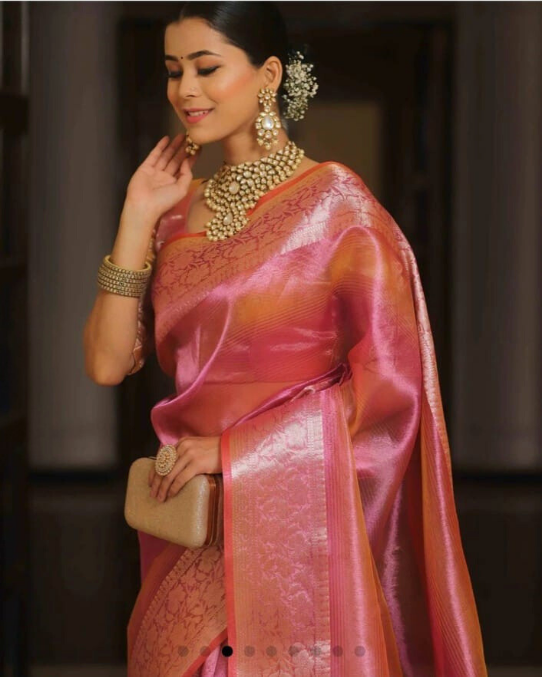 Pink Banarasi Tissue Silk Saree