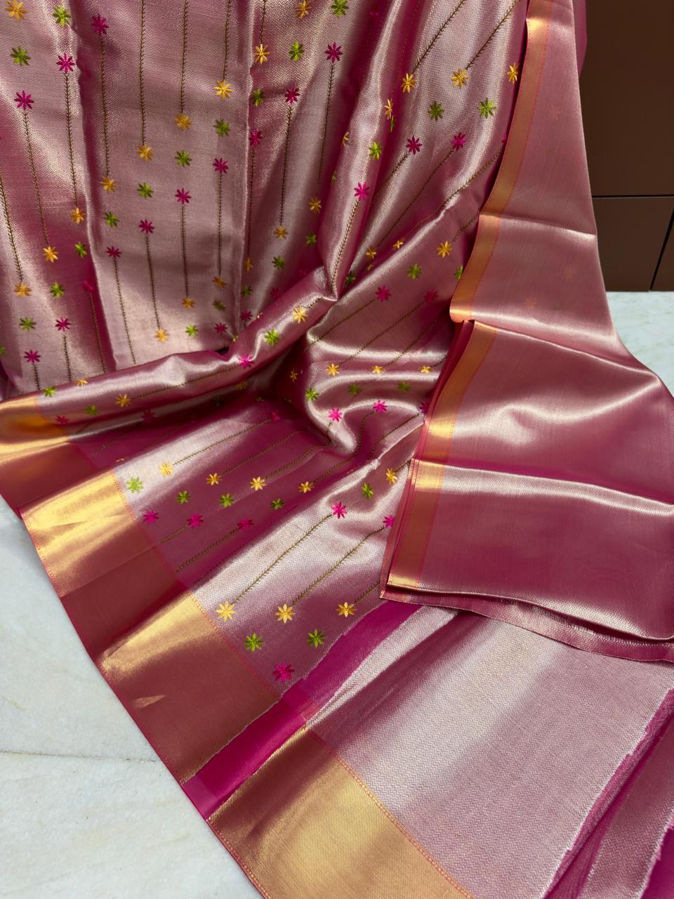Pink Banarasi Tissue Silk Saree Alna Apparels