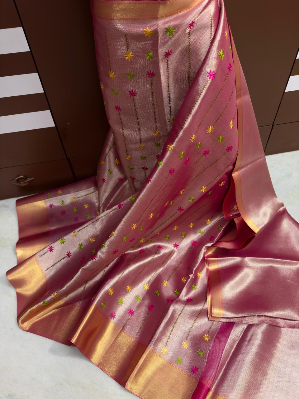 Pink Banarasi Tissue Silk Saree Alna Apparels