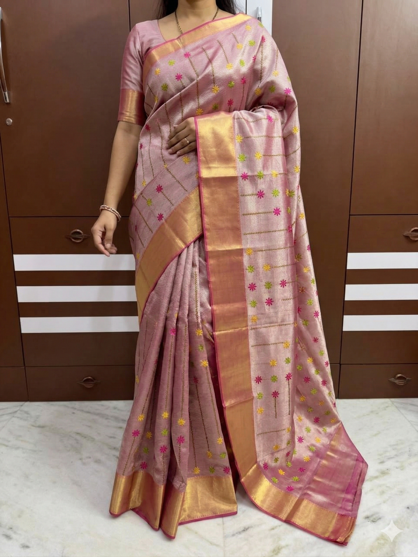 Pink Banarasi Tissue Silk Saree Alna Apparels