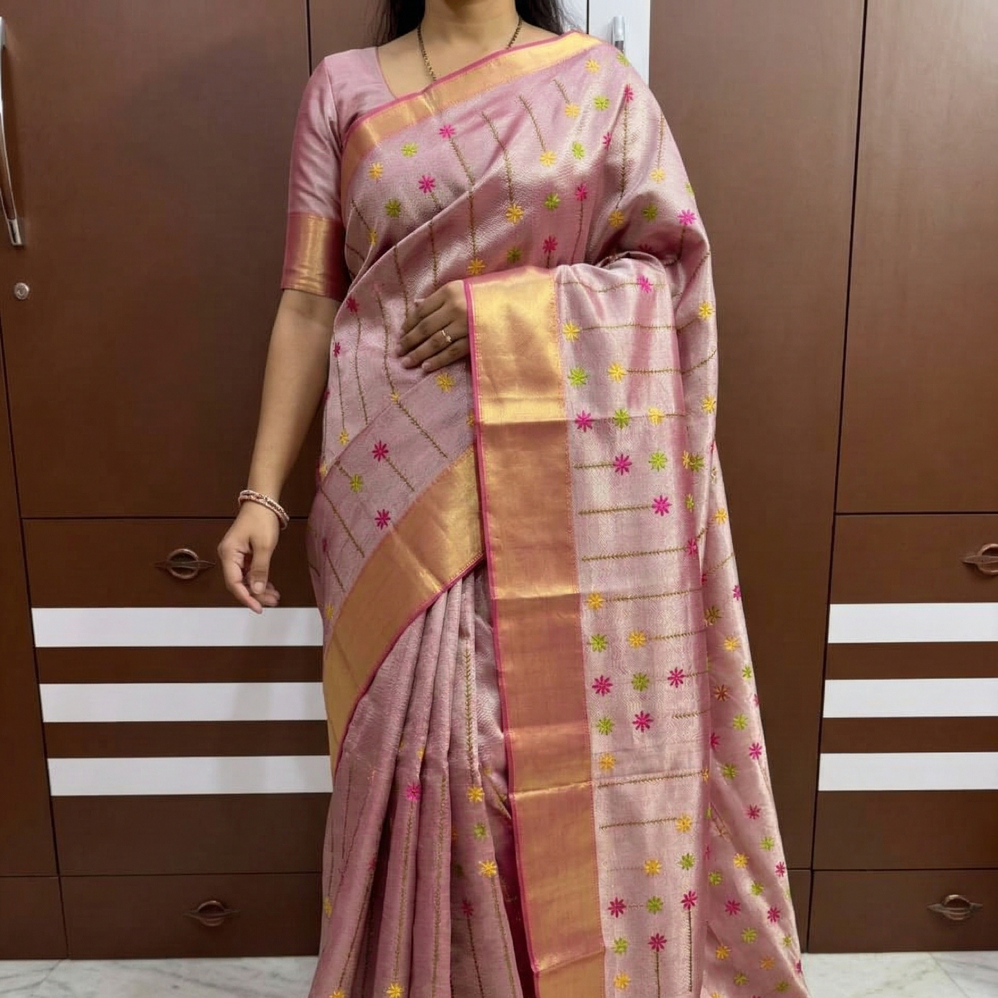 Pink Banarasi Tissue Silk Saree Alna Apparels