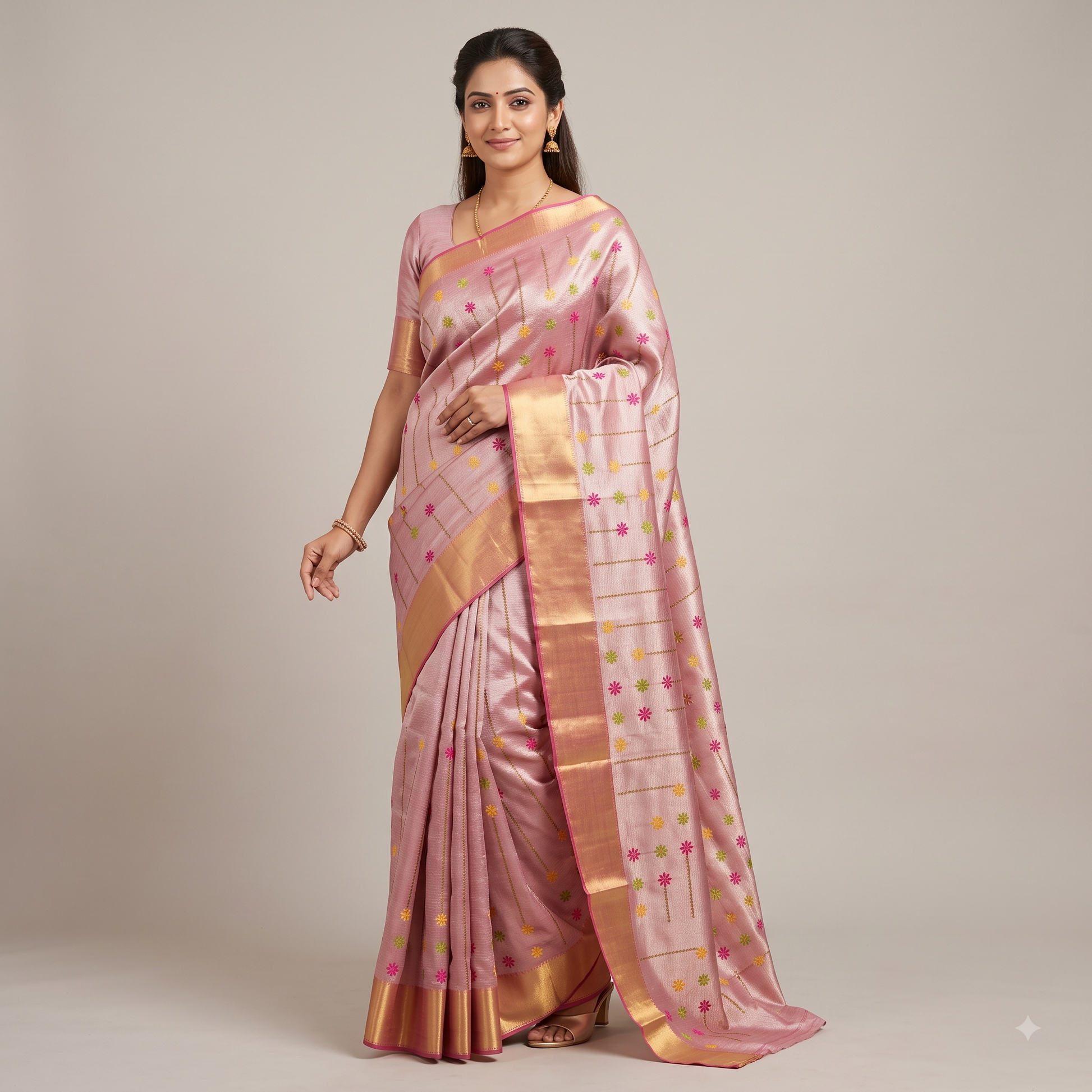 Pink Banarasi Tissue Silk Saree Alna Apparels