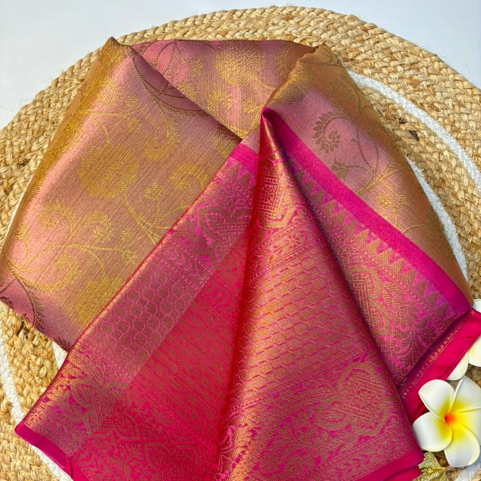 Pink Banarasi Tissue Silk Saree