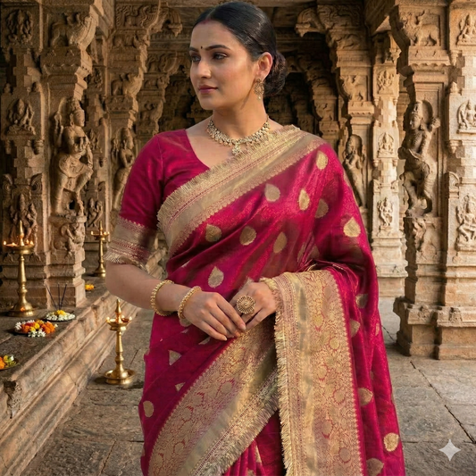 Pink  Banarasi Tissue Silk Saree With Lace Alna Apparels