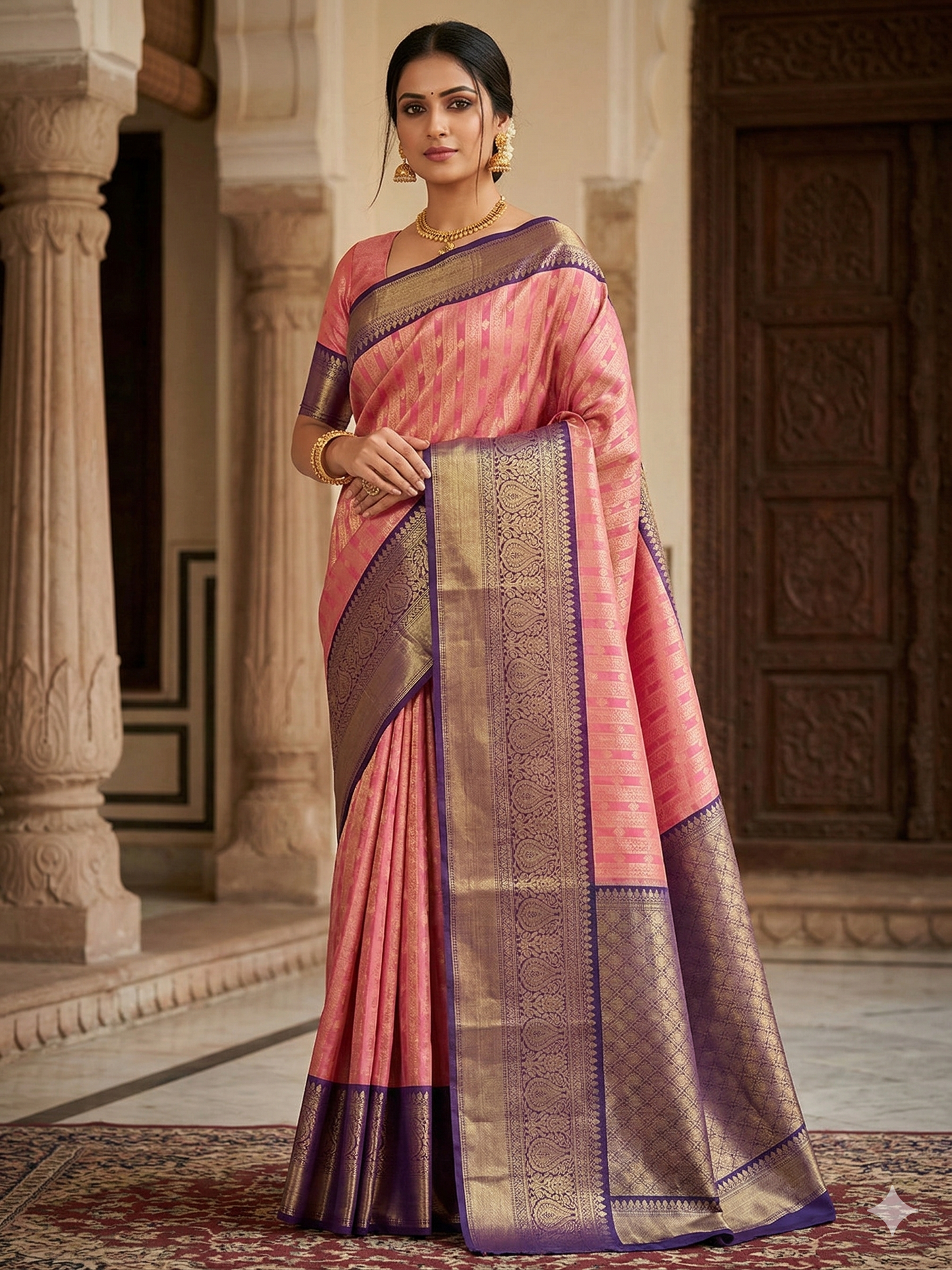 Pink Banarasi Tissue  Soft Silk Saree Alna Apparels