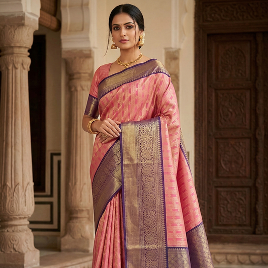 Pink Banarasi Tissue  Soft Silk Saree Alna Apparels