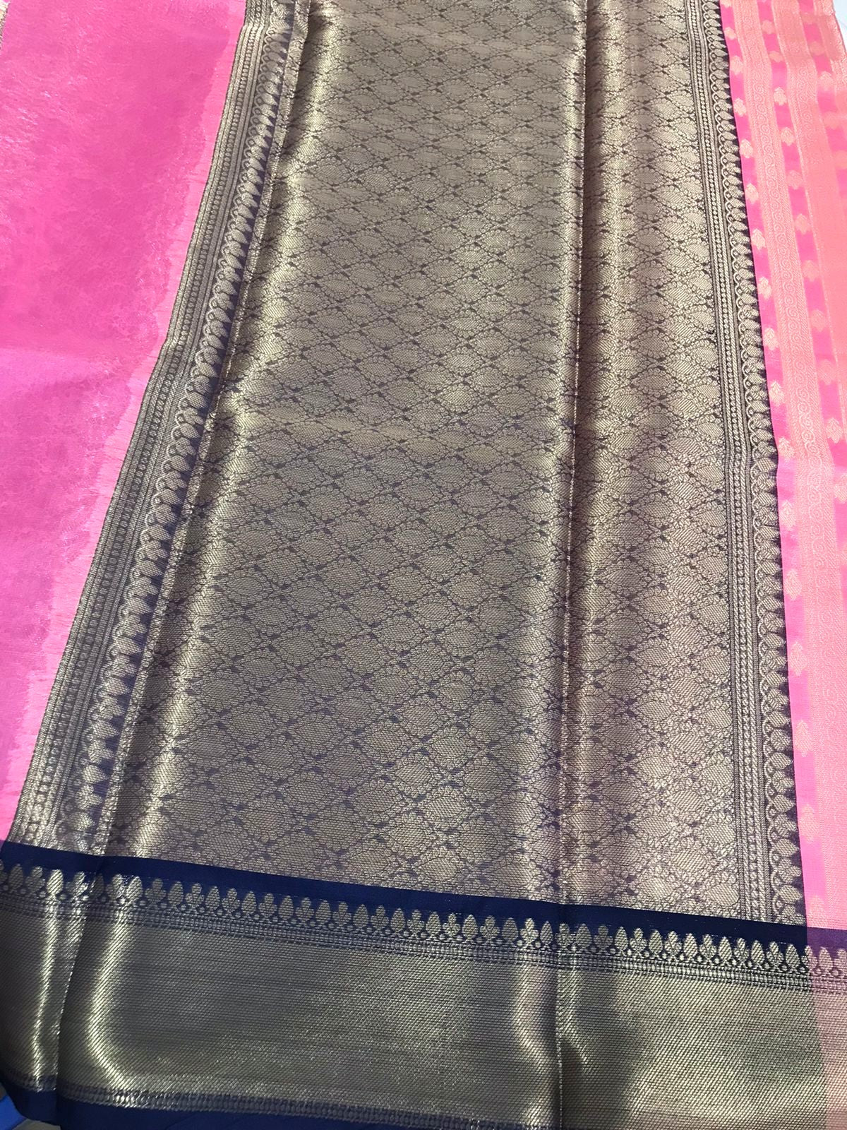 Pink Banarasi Tissue Soft Silk Saree - Alna Apparels