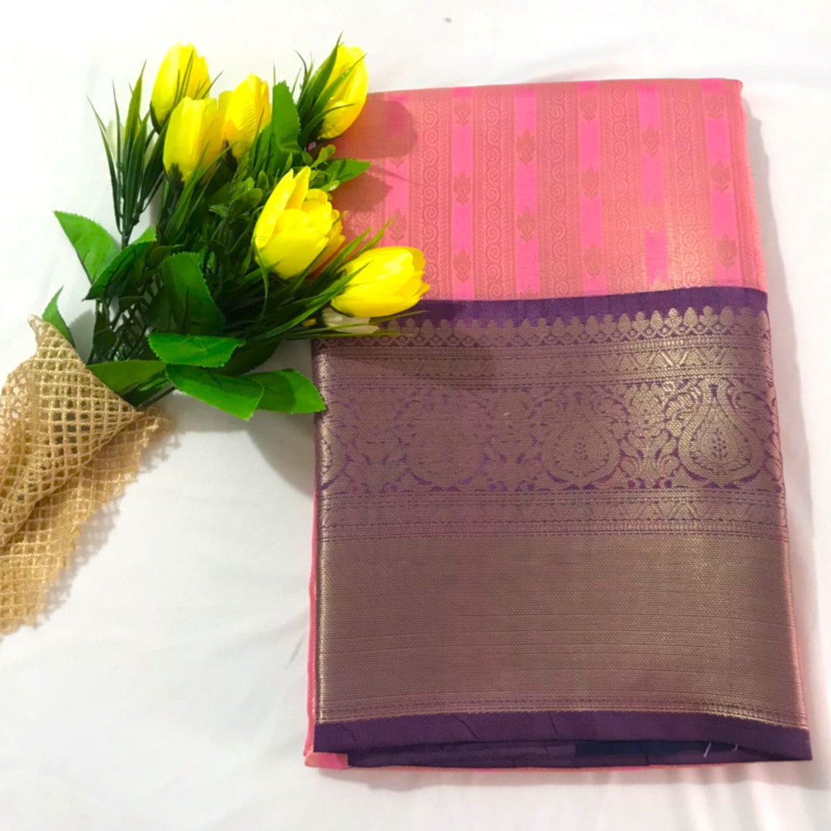Pink Banarasi Tissue Soft Silk Saree - Alna Apparels