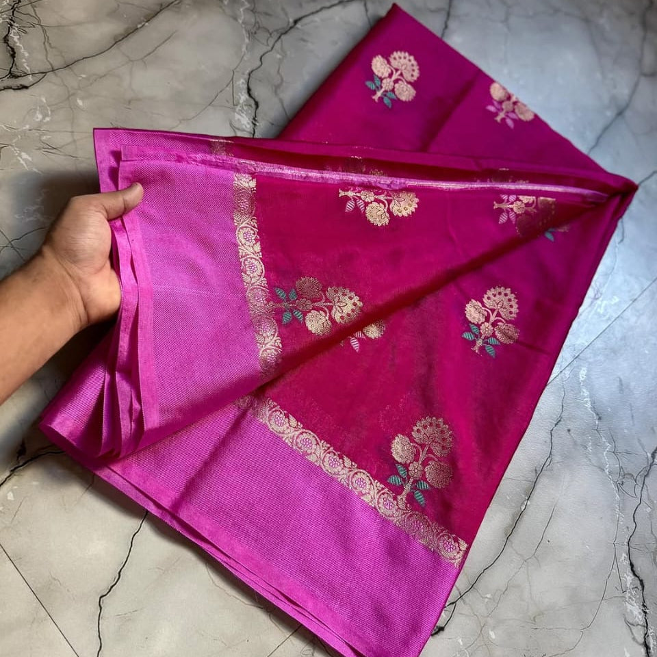 Pink Color Banarasi Kathan Soft Silk Saree Alna Apparels