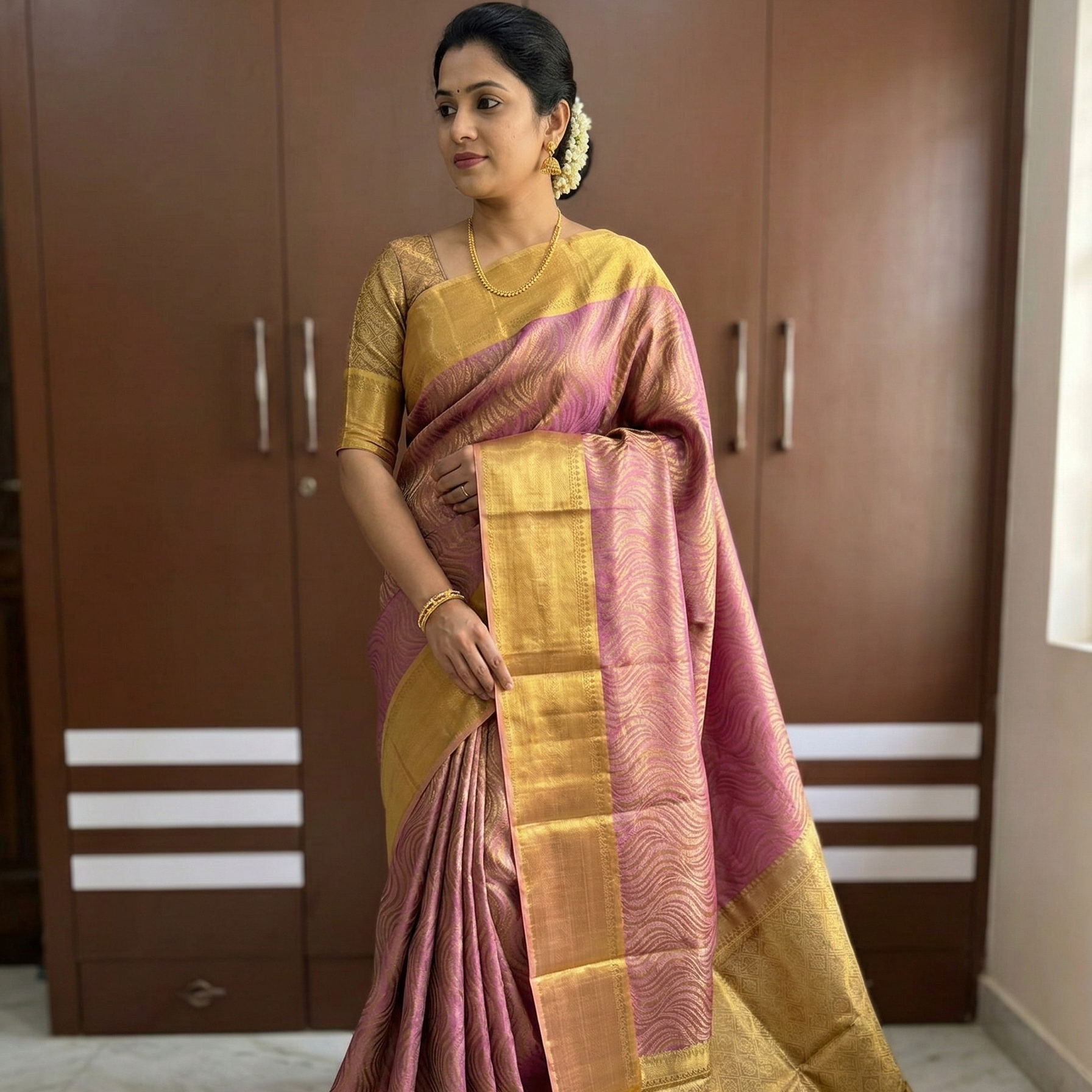 Pink Color Banarasi Tissue Silk Saree Alna Apparels
